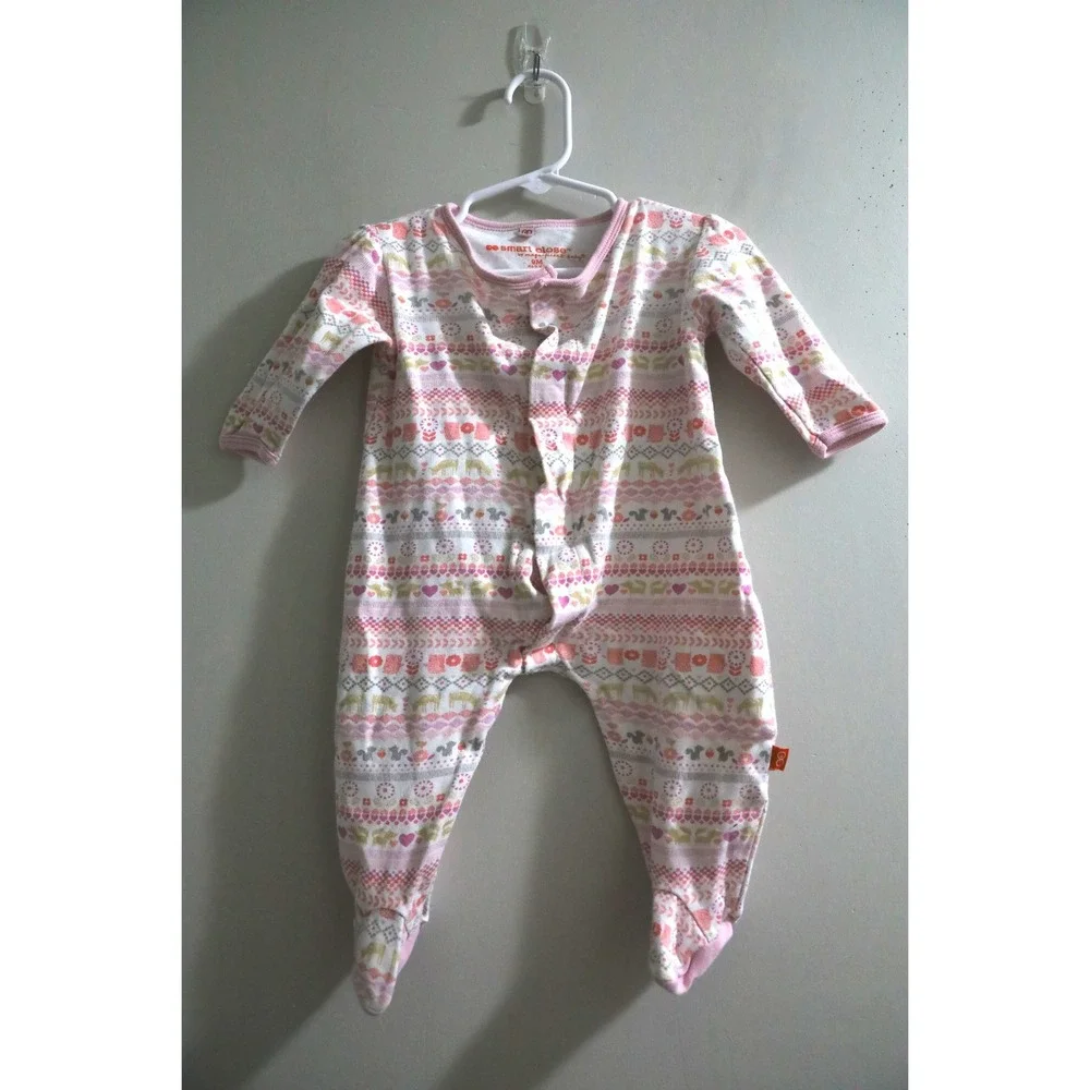Smart Close by Magnificent Baby 9M Pink Fair Isle Woodland Magnetic Footie